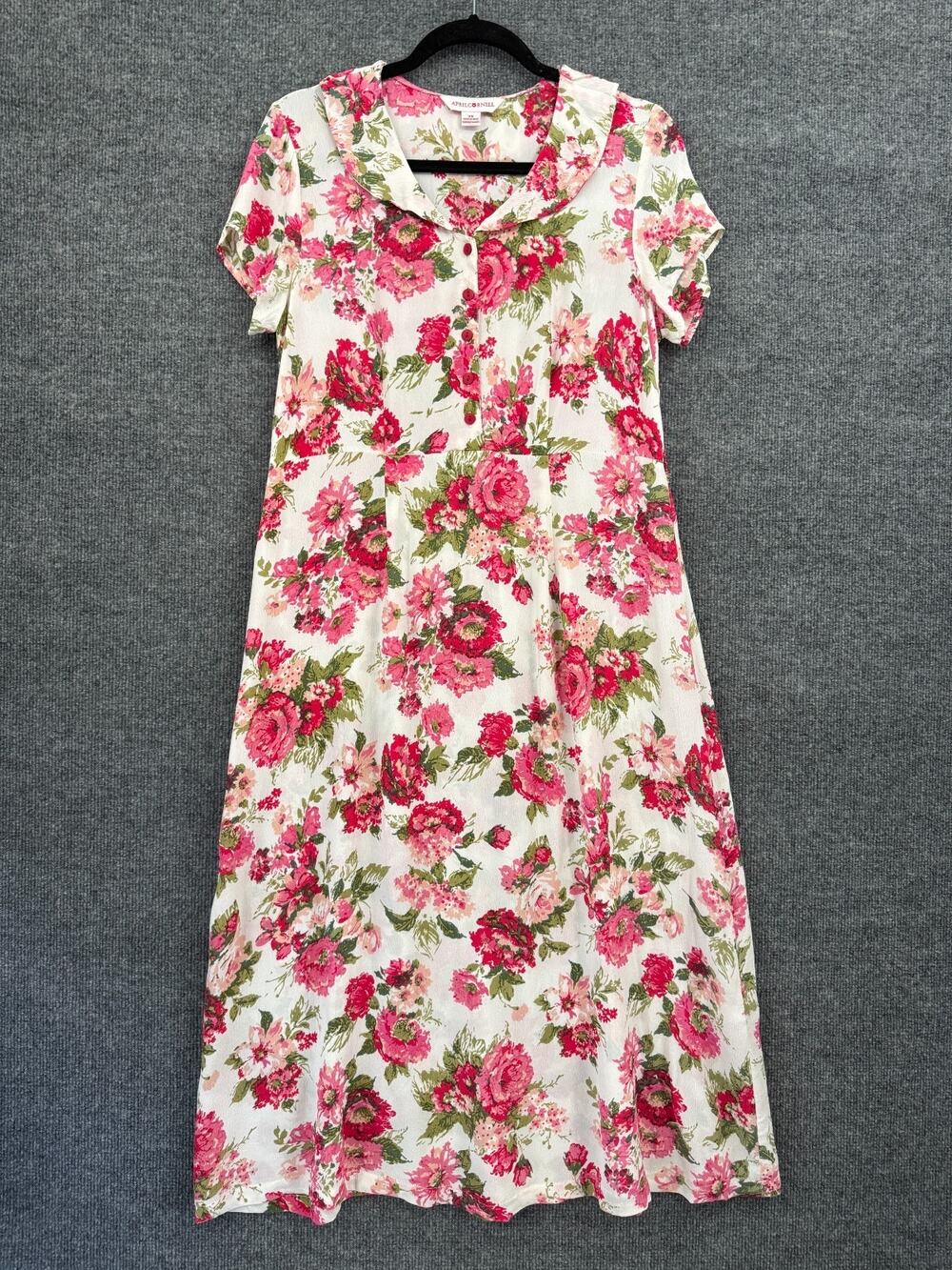 Vintage April Cornell Womens Maxi Dress Sz XS White Red Floral Cottage Romantic